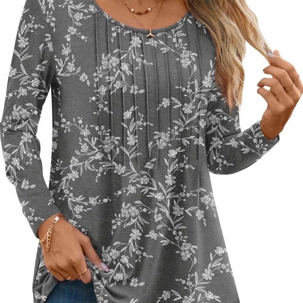 Ada Gray Pleated Long Sleeve Blouse